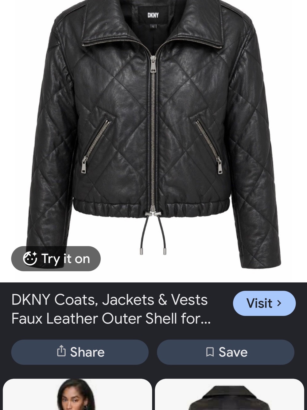 DKNY Black Quilted Zip-Up leather  Jacket